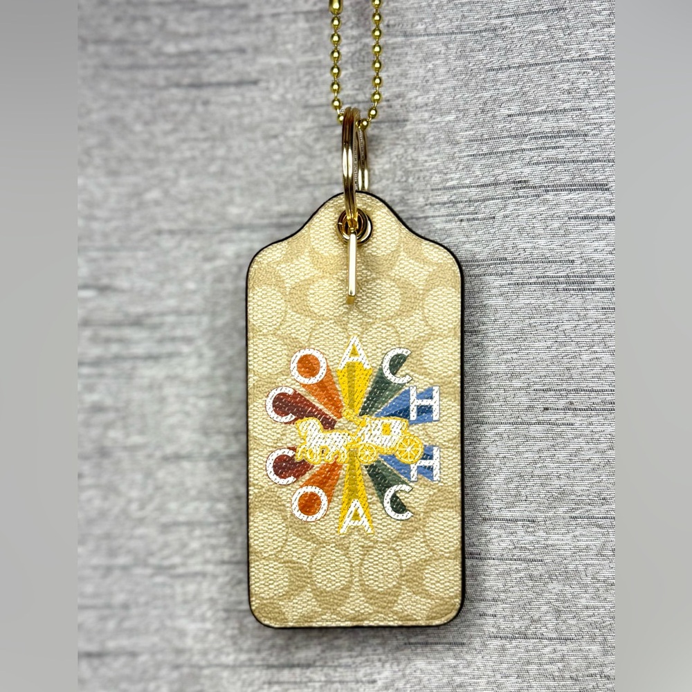 Coach NWT Rainbow Carriage Lg Hangtag Bag Charm - Luggage Tag w/ Gold Key Chain - Picture 5 of 8
